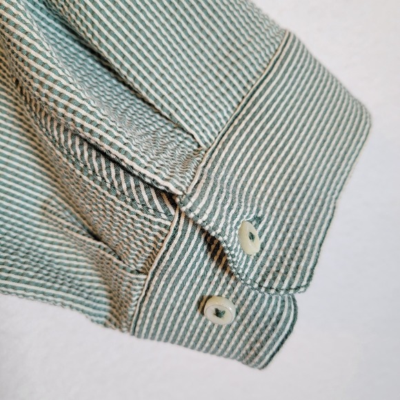 Ann Mashburn Womens Frill Striped Seersucker Shirt Dress Size Large Green - Picture 11 of 12